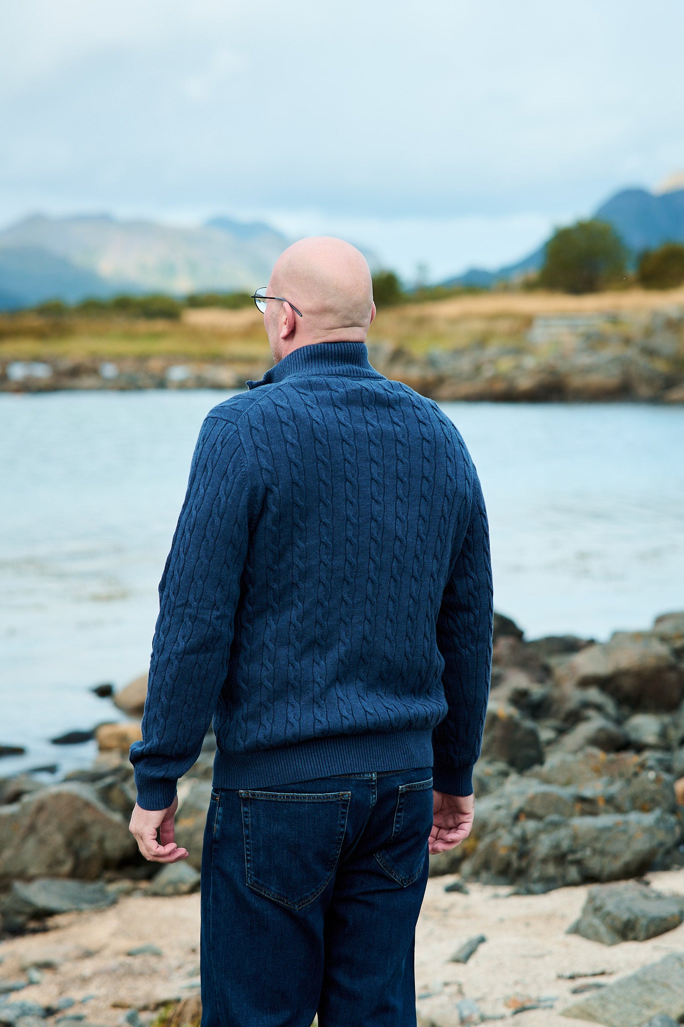 Cotton Cable Half Zip - Dark Jeans Blue Melange