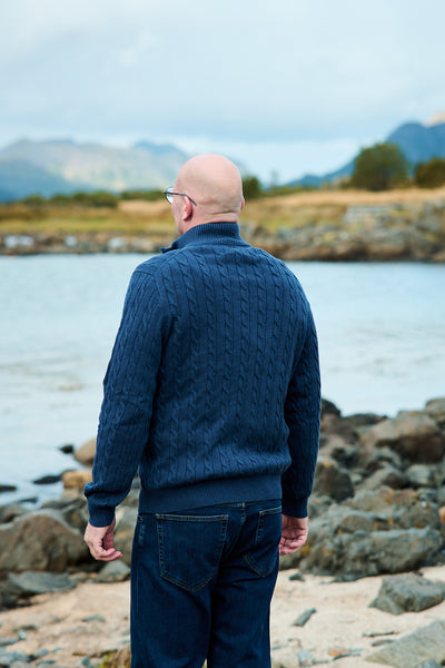 Cotton Cable Half Zip - Dark Jeans Blue Melange