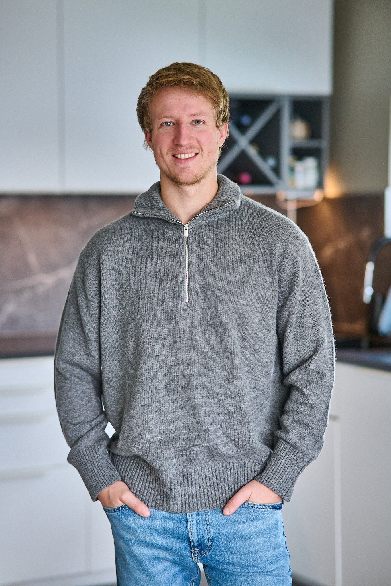 Calle Relaxed Cashmere Blend Half Zip - Medium Grey Melange