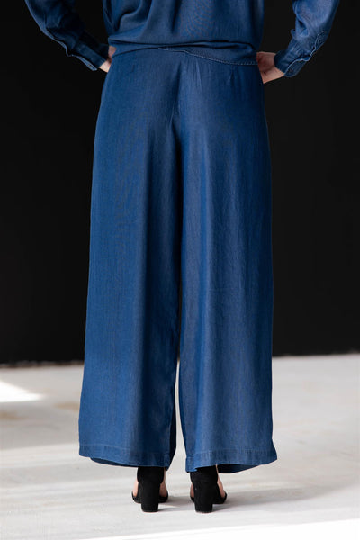 Janna HW Pleated Chambray Pant Dark Blue