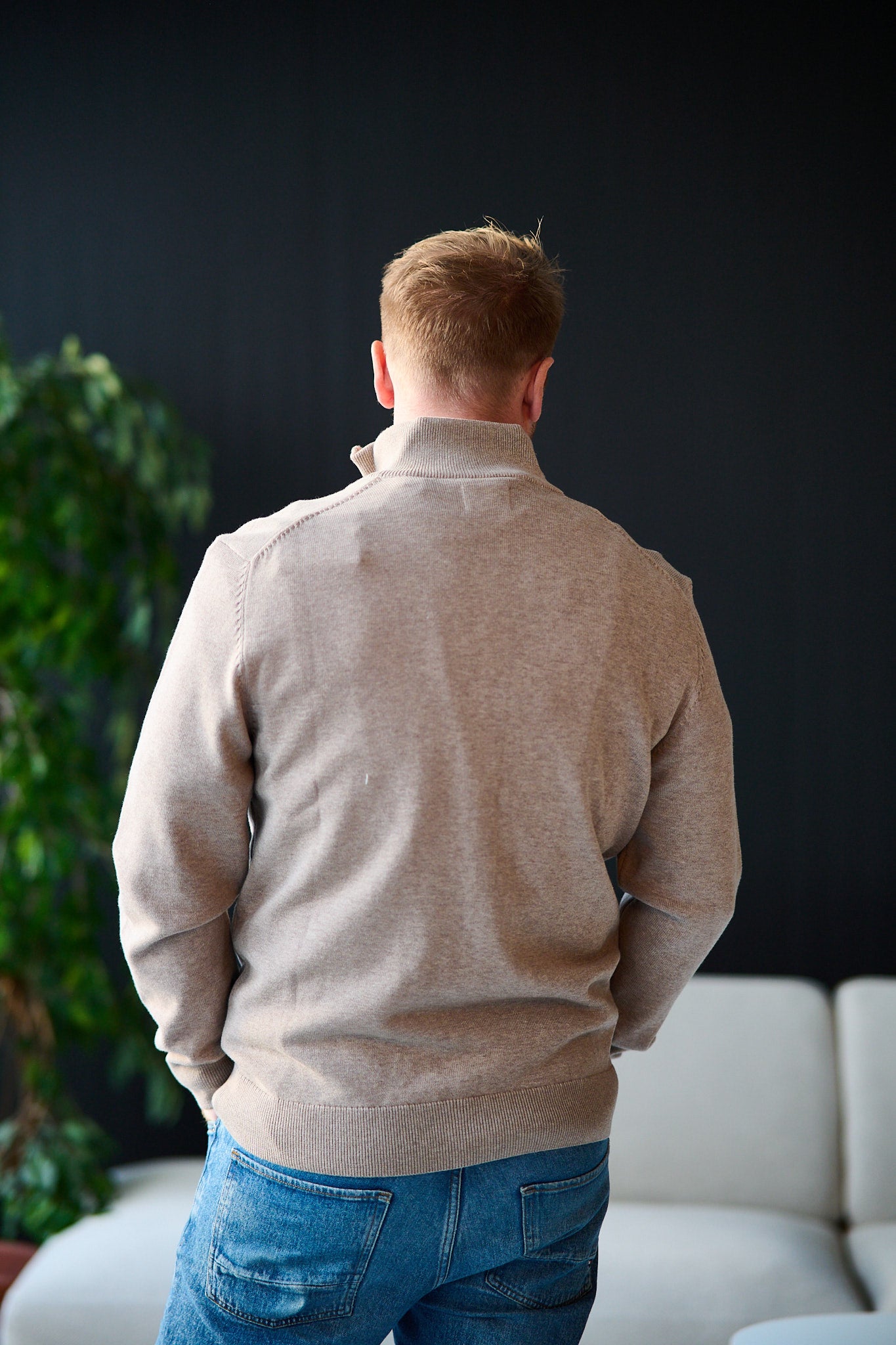 Casual Cotton Zip Cardigan - DK Sand Melange