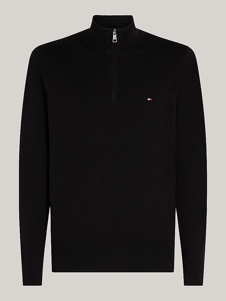 Pima Org Ctn Cashmere Zip Mock - Black