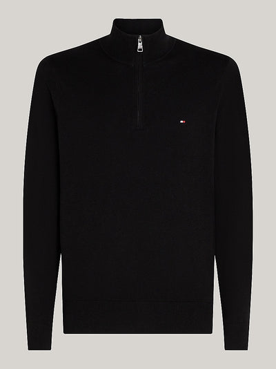 Pima Org Ctn Cashmere Zip Mock - Black