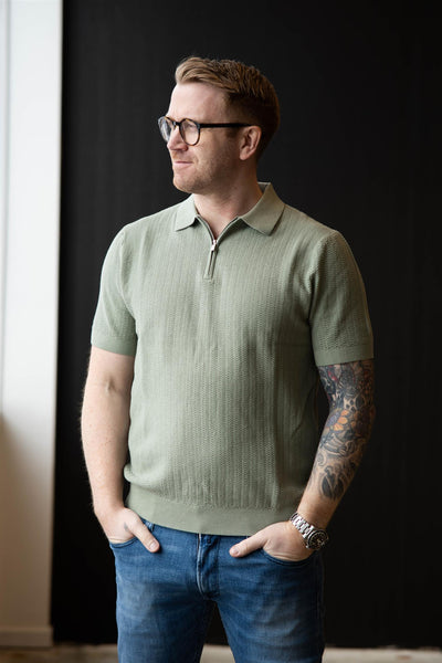 Cran SS Knit Structure Half Zip Polo - Iceberg Green