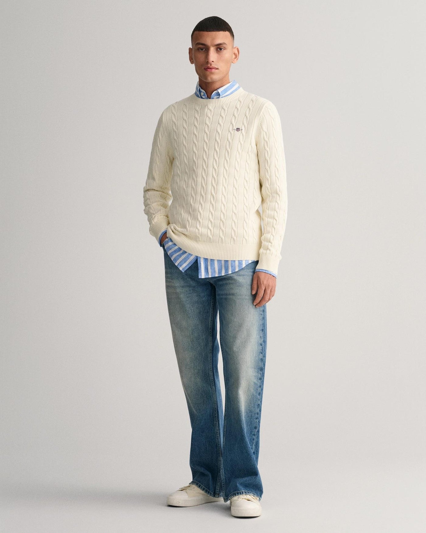 Cotton Cable C-neck - Cream