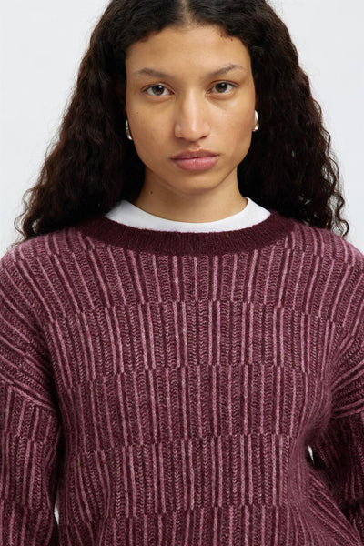 Alva Ls Knit Stripe O-neck - Fig