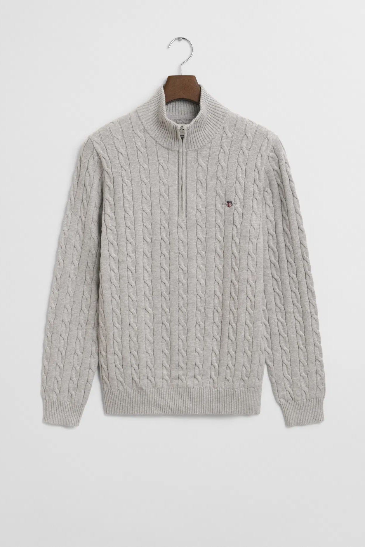 Cotton Cable Half Zip - Cloud Grey Melange