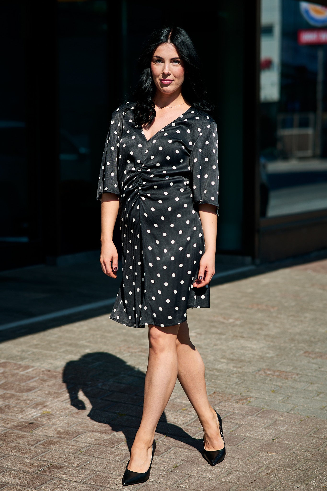 GZdotta SS dress Black with egret dotts