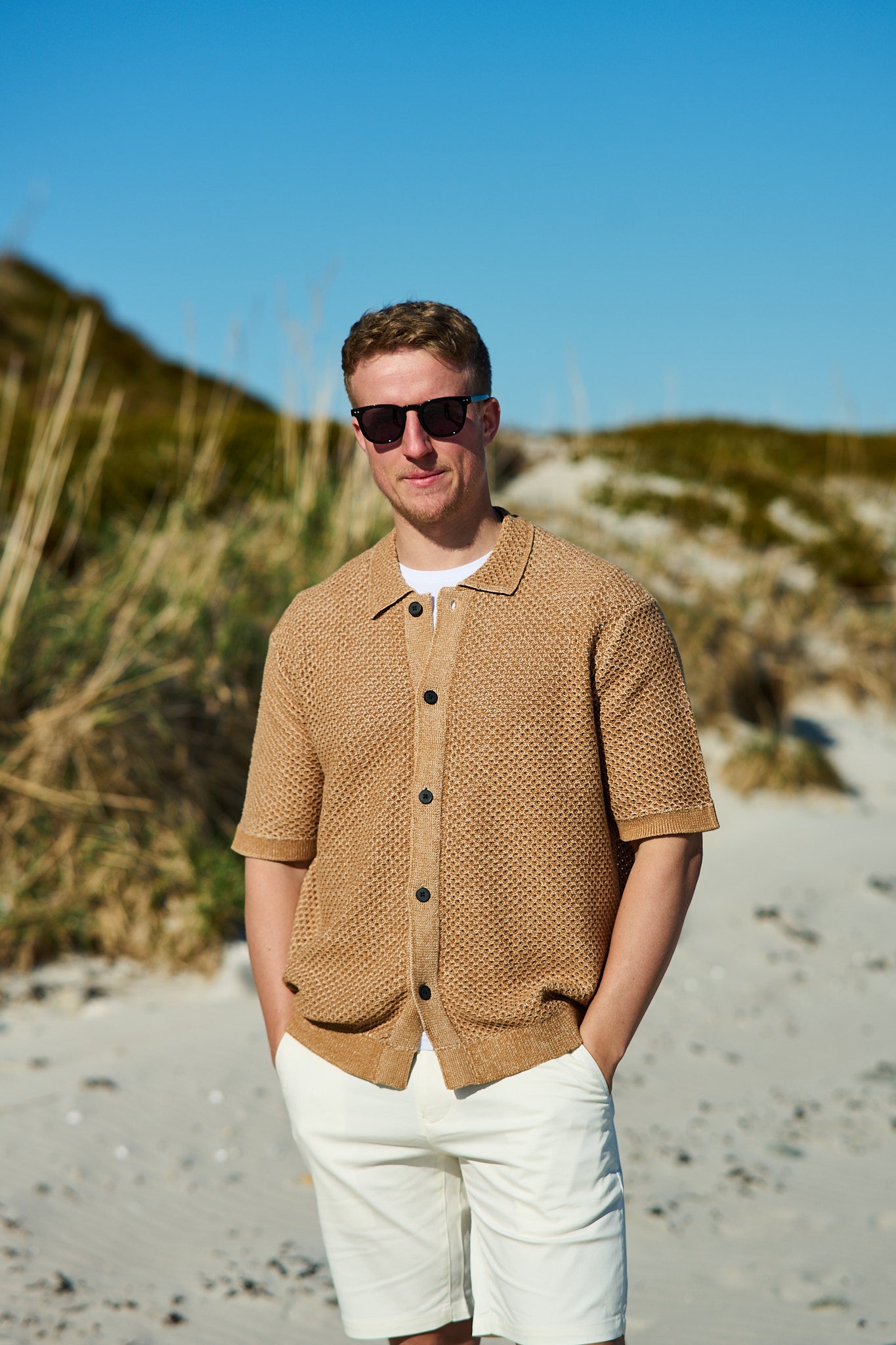 Ginger SS Knit Relaxed Polo Cardigan Chipmunk