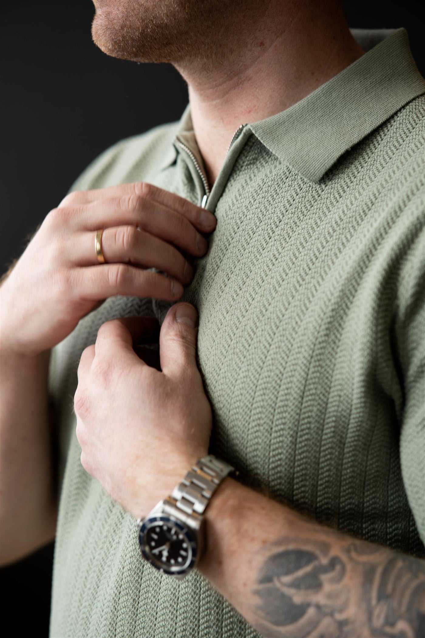 Cran SS Knit Structure Half Zip Polo - Iceberg Green