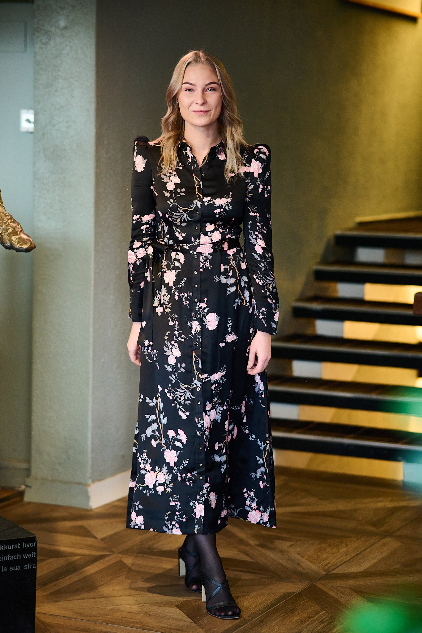 Satin Belt Dress - Midnight Garden