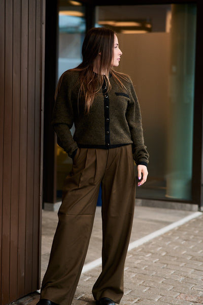 GZalpha LS Contrast Cardigan - Olive Mélange/Black