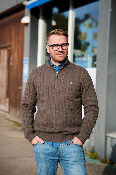Cotton Cable Half Zip - Seawood Melange