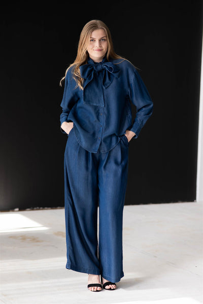 Janna LS Relaxed Chambray Shirt Dark Blue