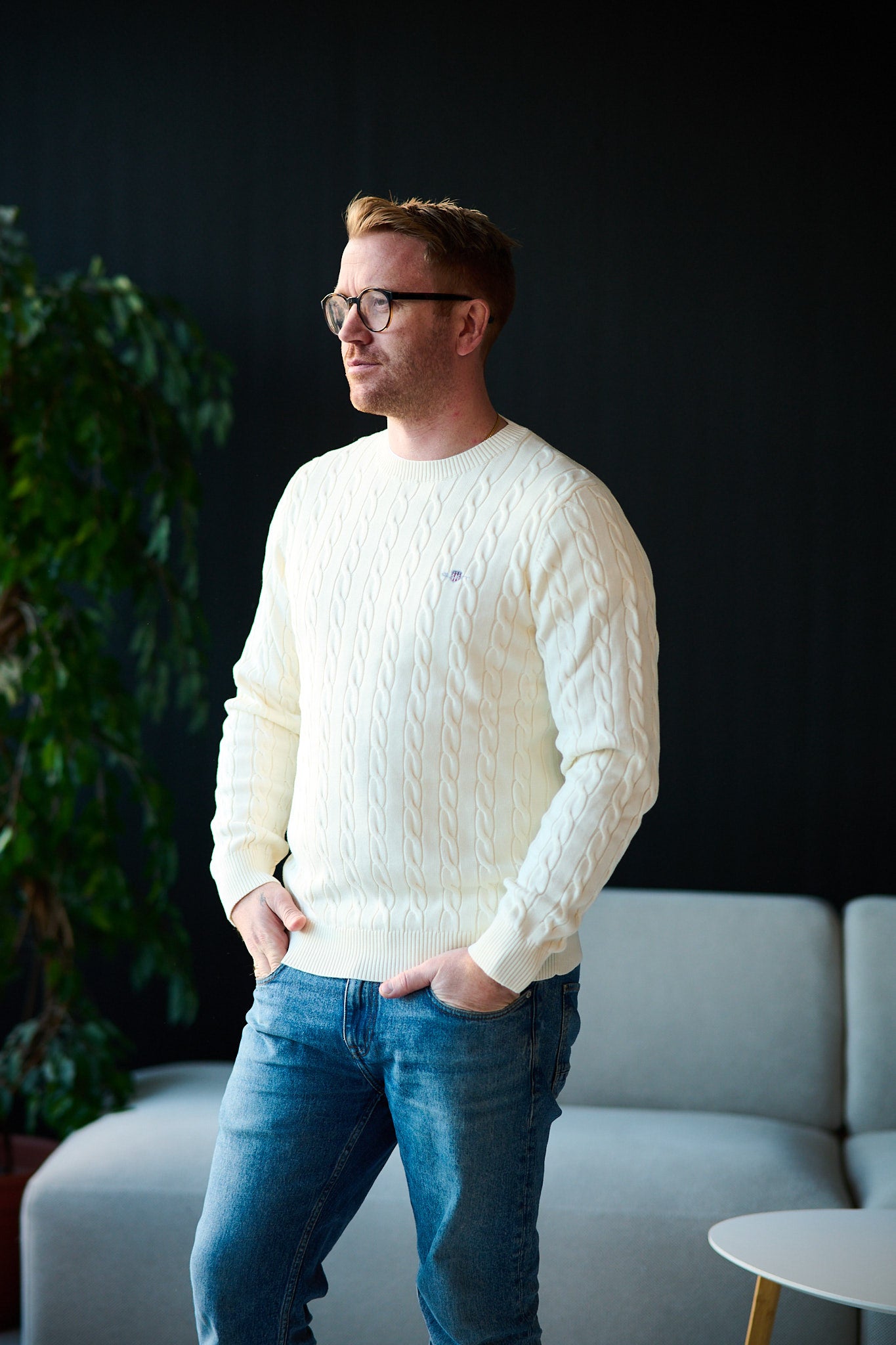 Cotton Cable C-neck - Cream