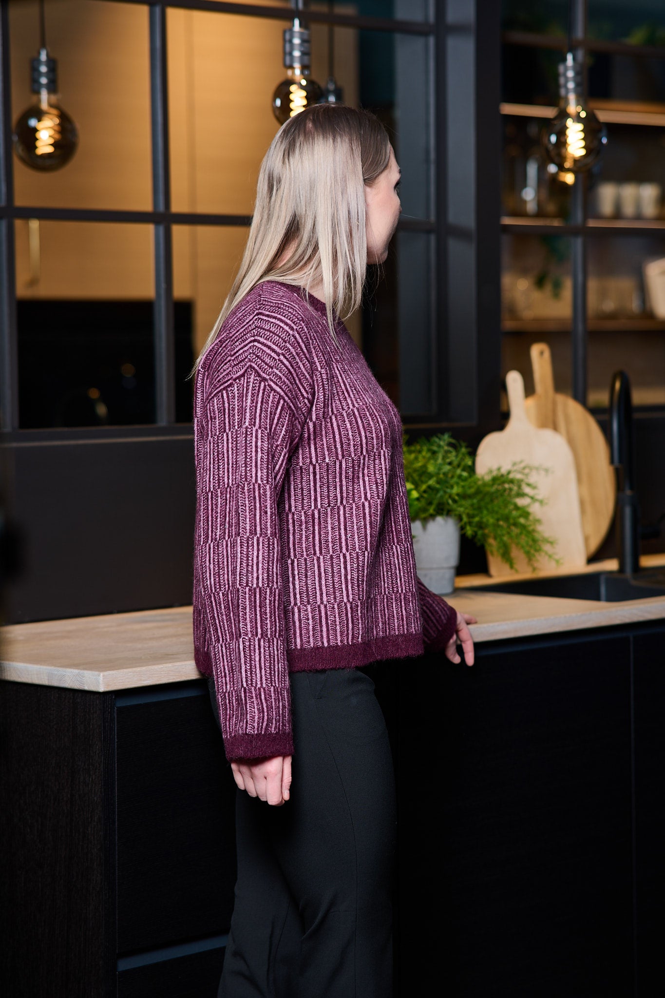 Alva Ls Knit Stripe O-neck - Fig