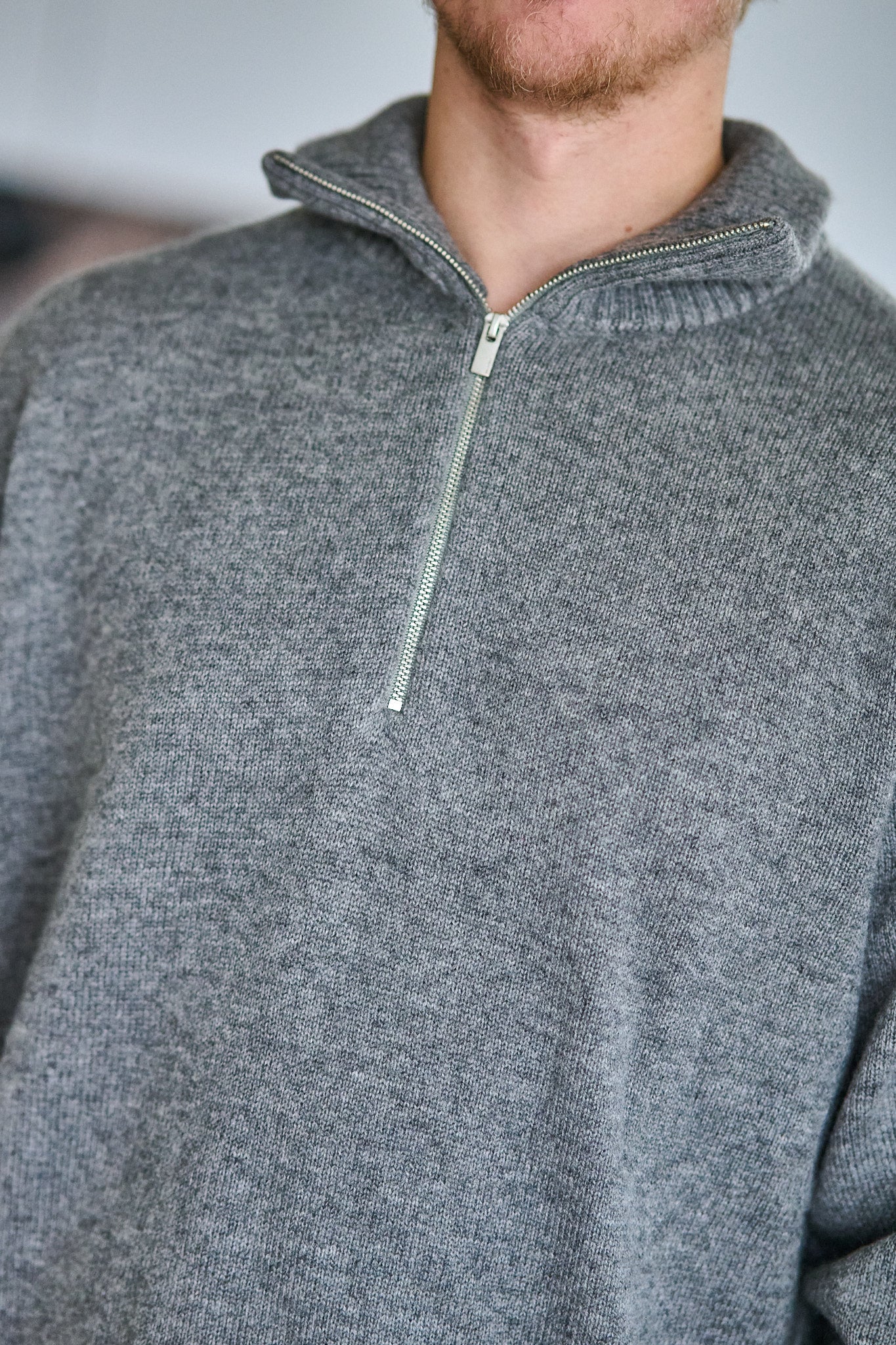 Calle Relaxed Cashmere Blend Half Zip - Medium Grey Melange