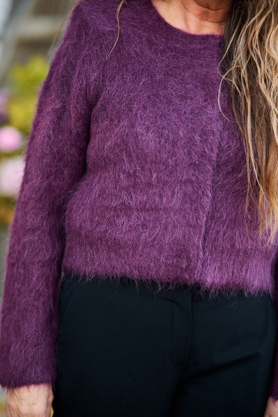 Hairy Knit Jacket - Burgundy