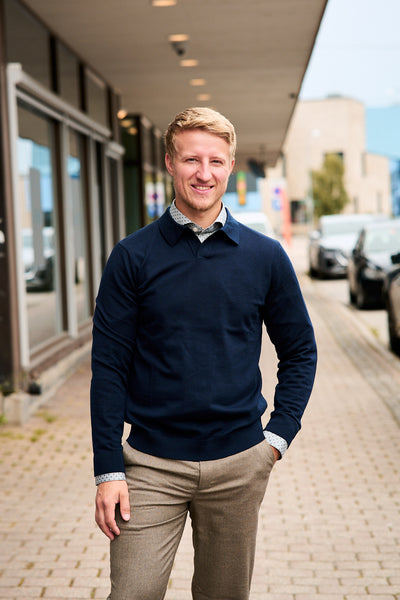 Tray LS Knit Merino Open Polo - Navy Blazer