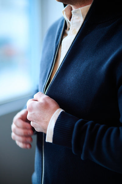 Dane Ls Knit Structure Full Zip - Sky Captain