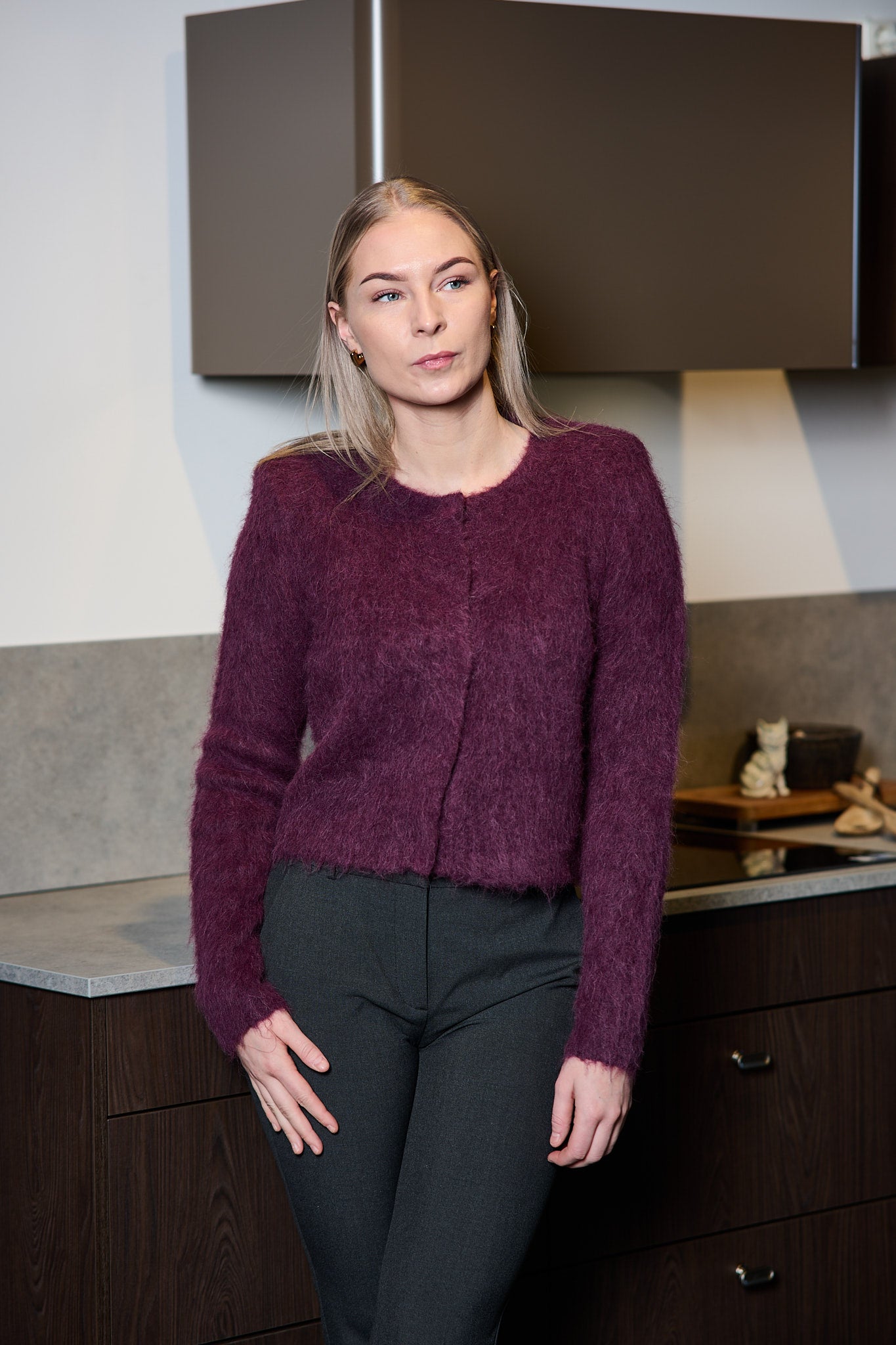 Hairy Knit Jacket - Burgundy