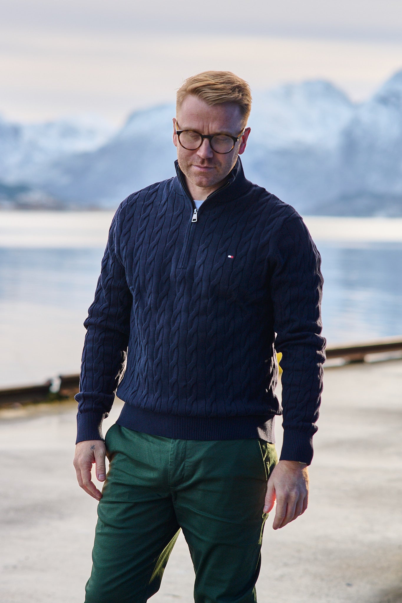 Classic Cable Zip Mock - Desert Sky