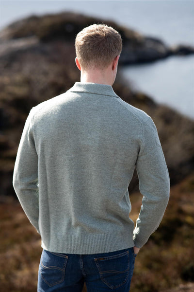 Reuben Ls Knit Relaxed Polo - Iceberg green melange
