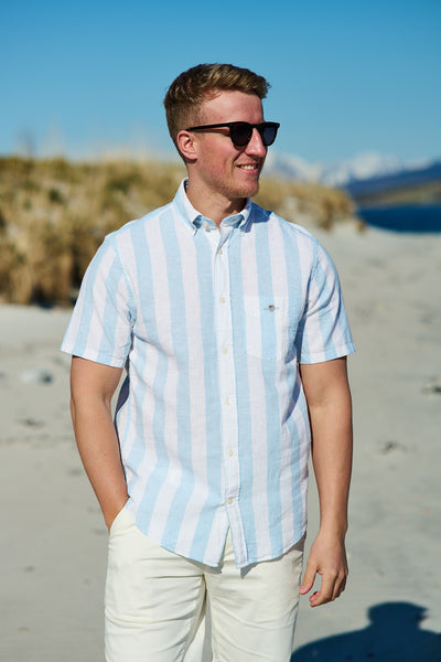 Reg Cotton Linen Stripe SS Shirt - Fresh Blue