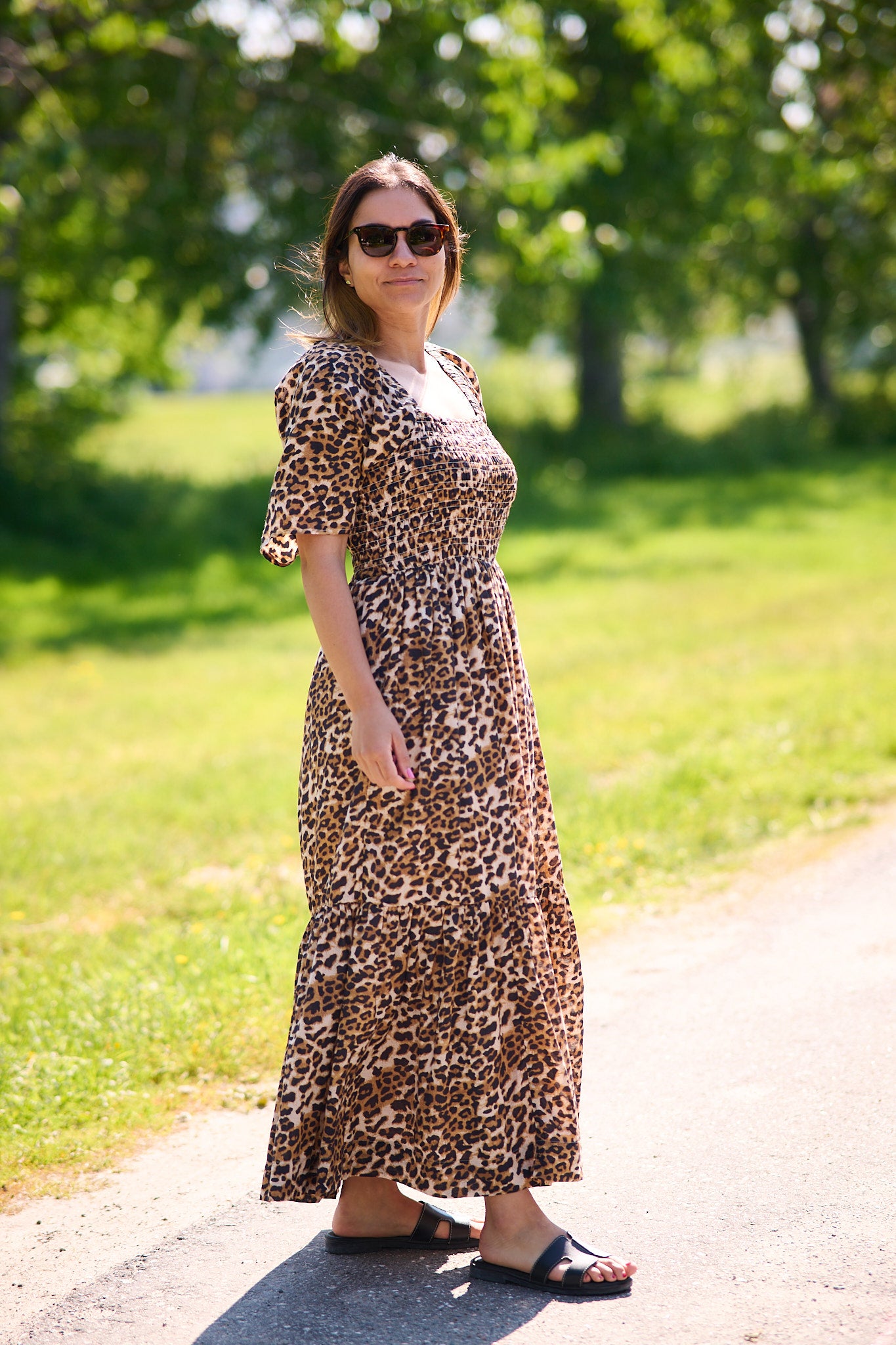Dora SS AOP Ankle Dress Leopard
