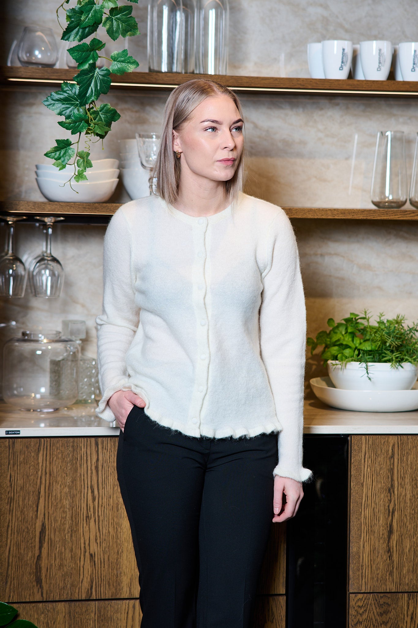 Lulu Frill LS Knit Cardigan - Snow White