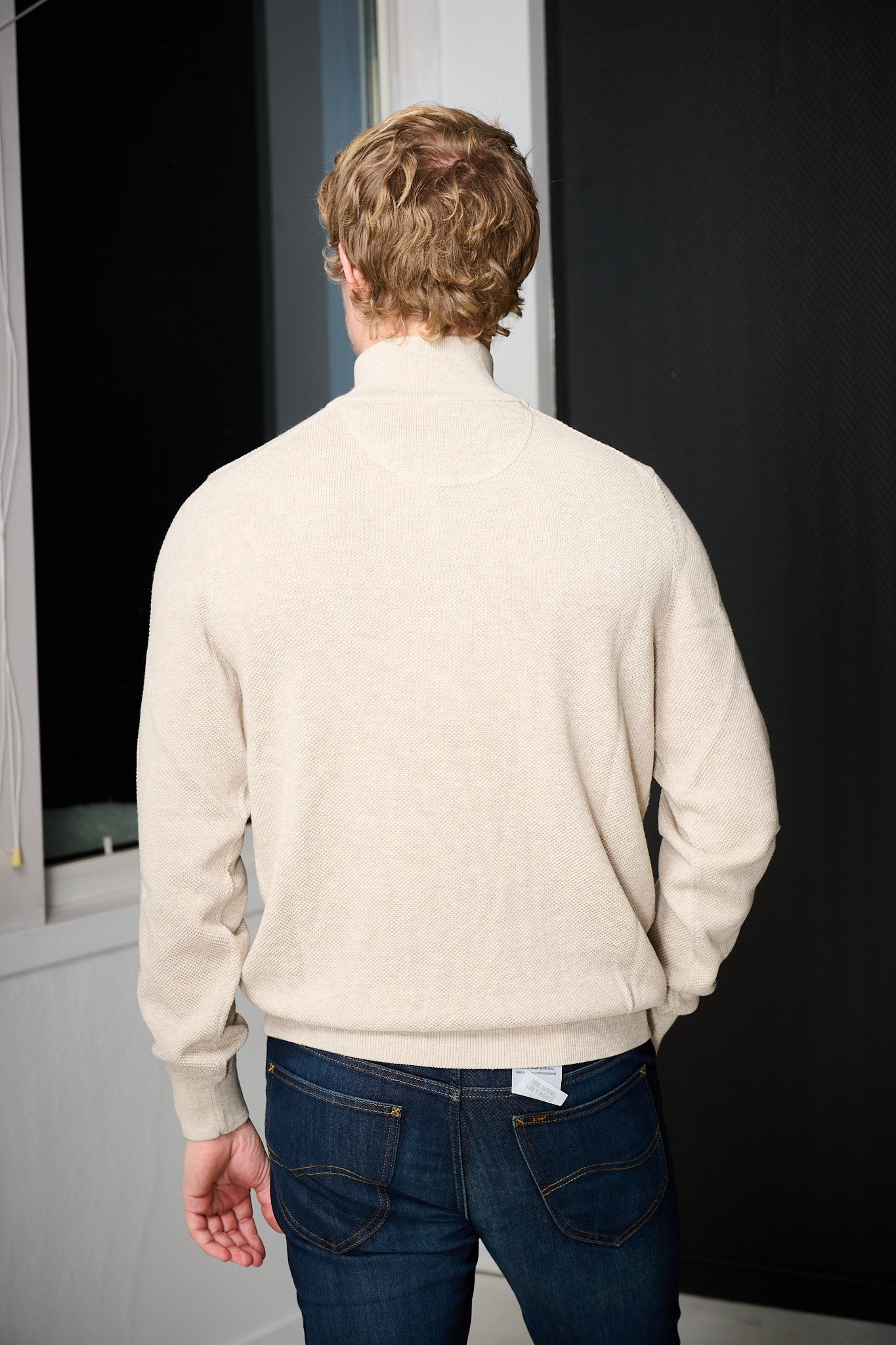 Cotton Pique Half Zip - Light Beige Melange