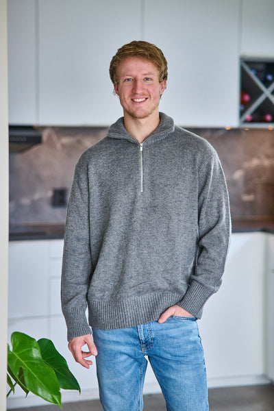 Calle Relaxed Cashmere Blend Half Zip - Medium Grey Melange