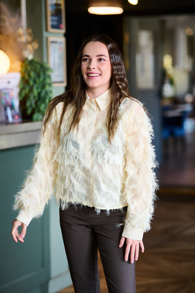 Myline LS Fluffy Cropped Shirt - Angora