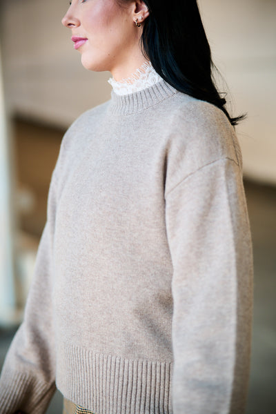 Cille Cashmere Blend LS Knit O-neck - Irish Cream