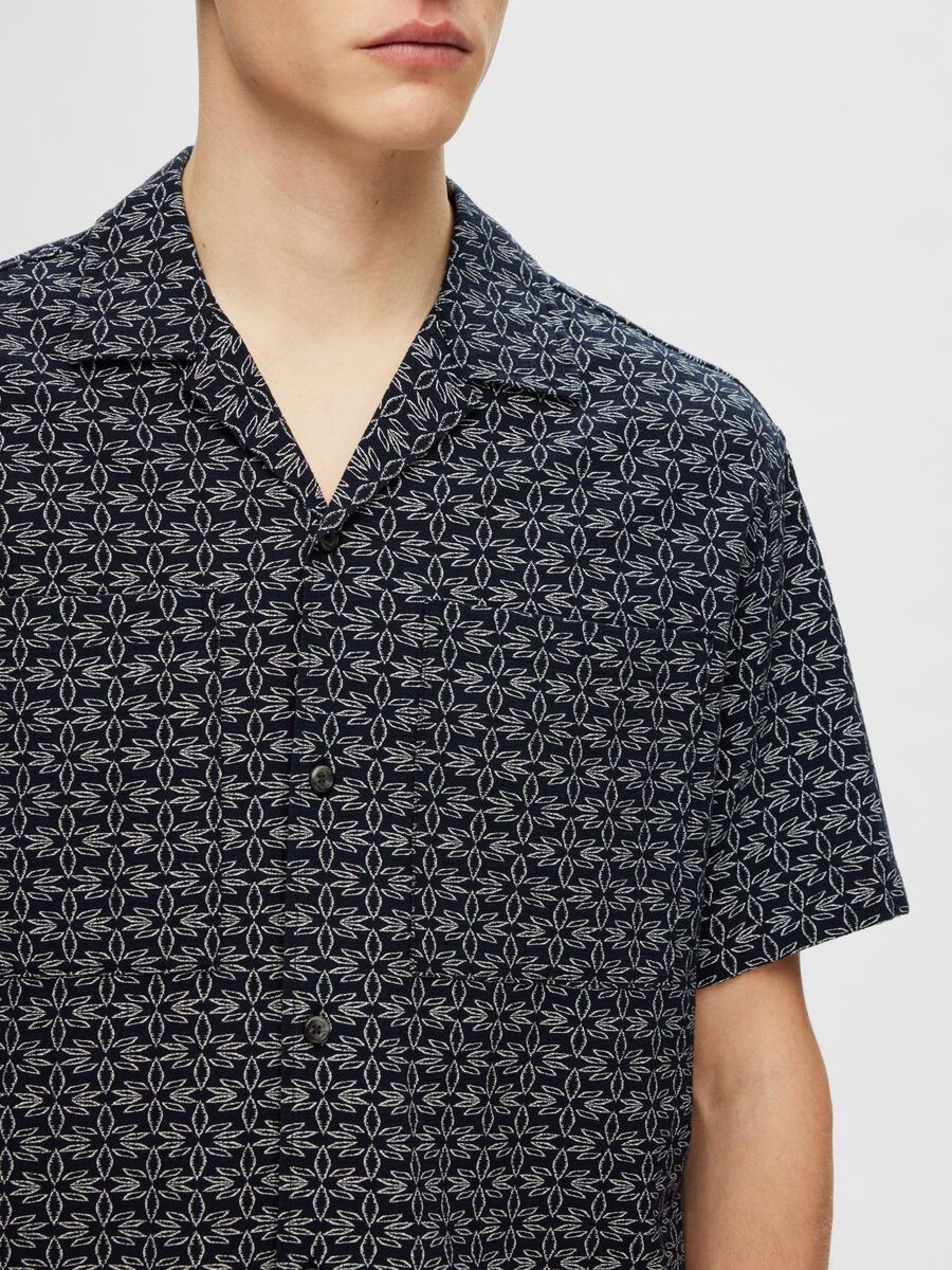 Reg-Mix Shirt SS Resort Camp - Dark Spphire