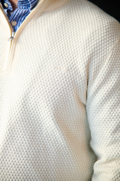 Textured Cotton Merino Half Zip - Cream