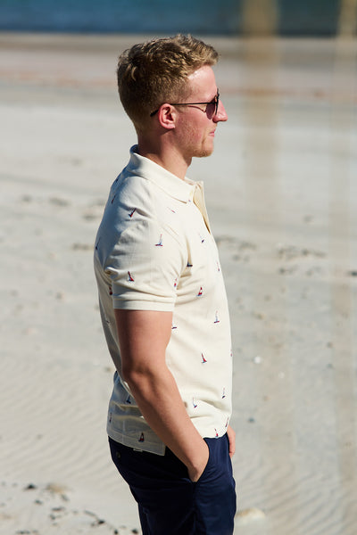 Embroidered Graphic Polo Cream