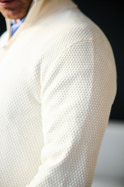 Textured Cotton Merino Half Zip - Cream