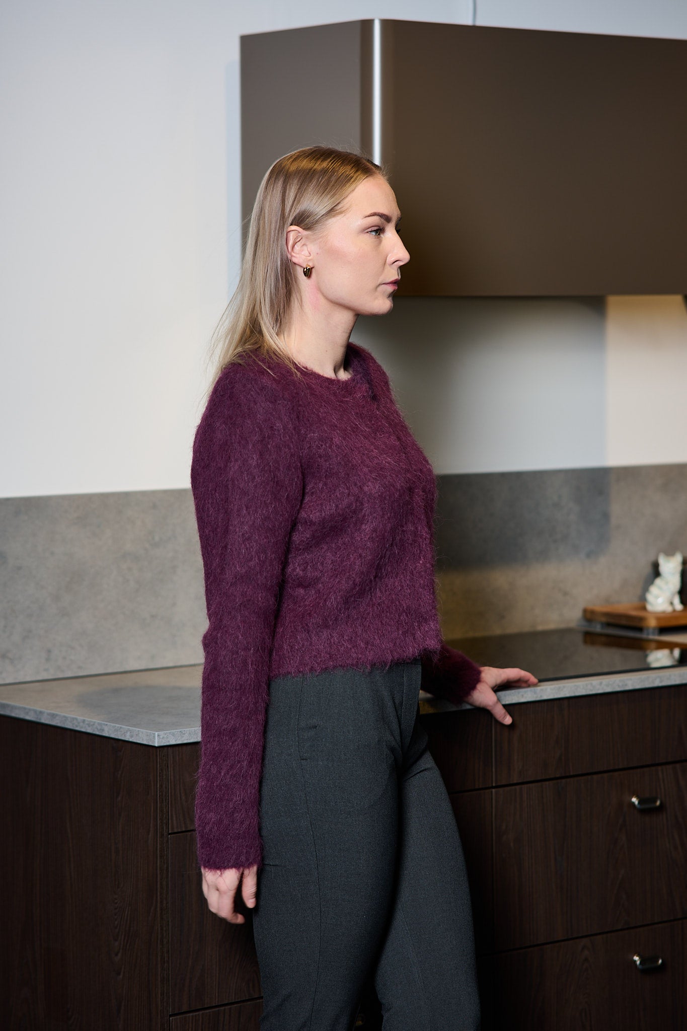 Hairy Knit Jacket - Burgundy