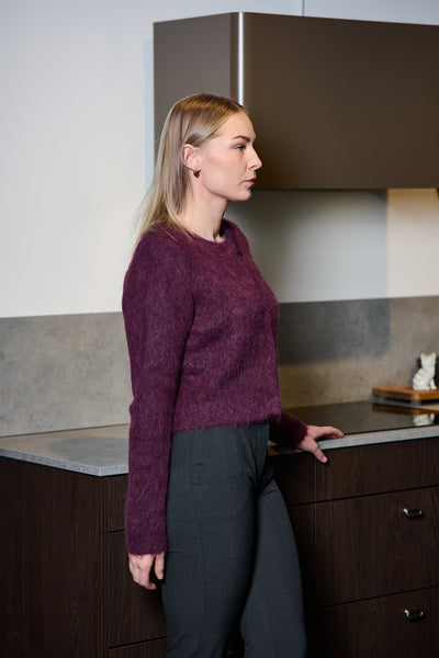 Hairy Knit Jacket - Burgundy