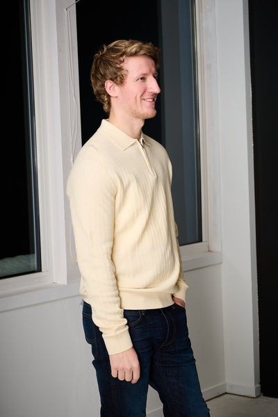 Cran LS Knit Structure Half Zip Polo - Angora
