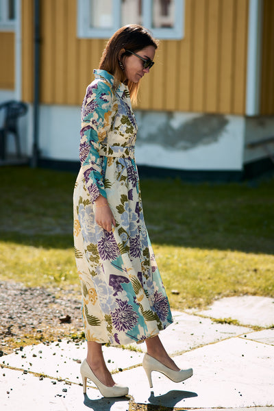 Jacquard Midi Dress Blue Birds