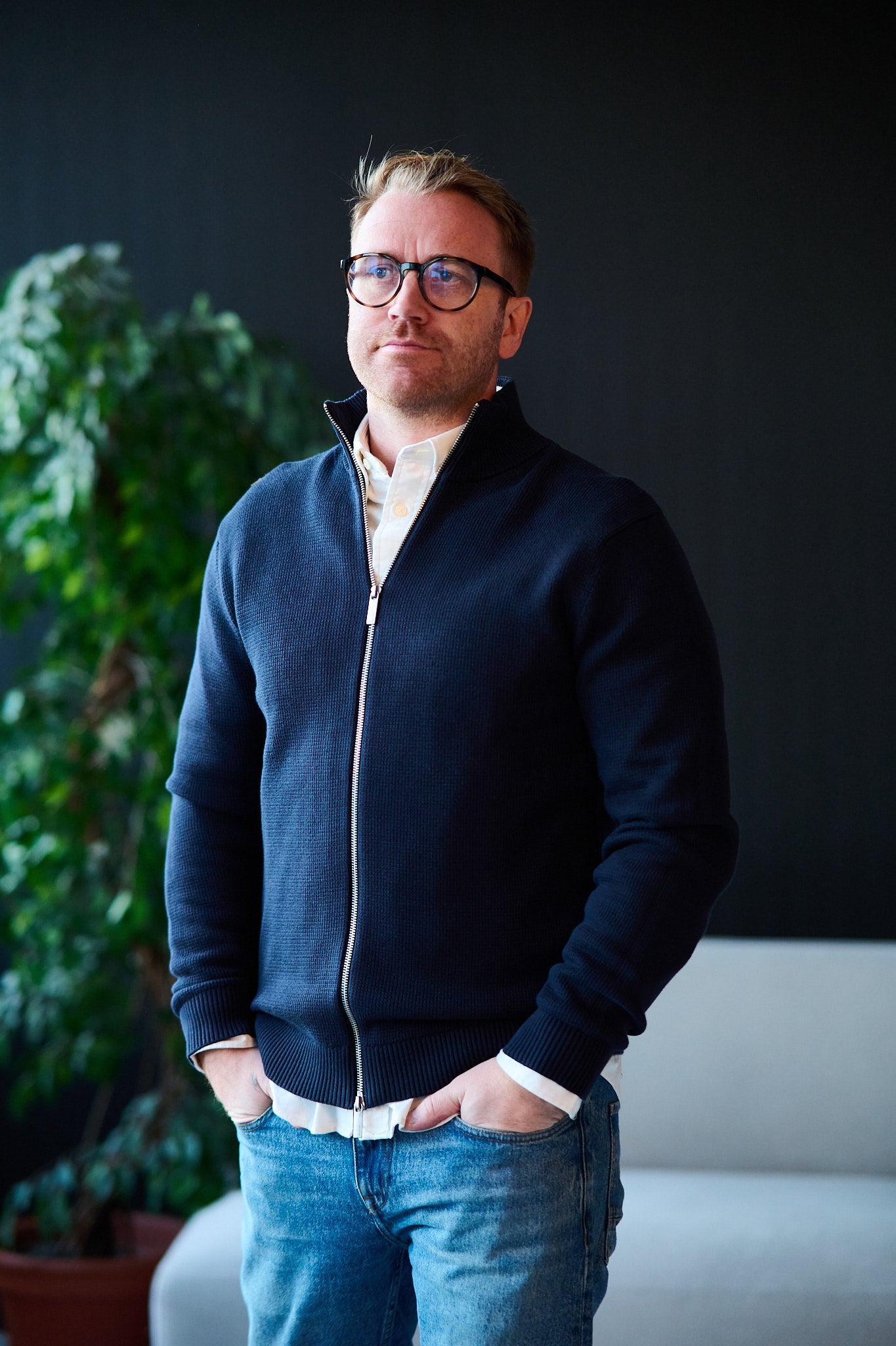 Dane Ls Knit Structure Full Zip - Sky Captain