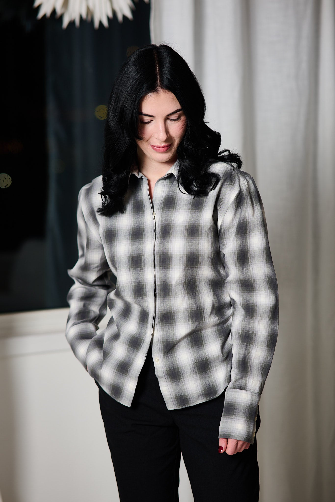 Maya Slim LS Checked Shirt - Formal Gray