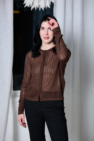 Hennah Ls Knit Cardigan - Chestnut