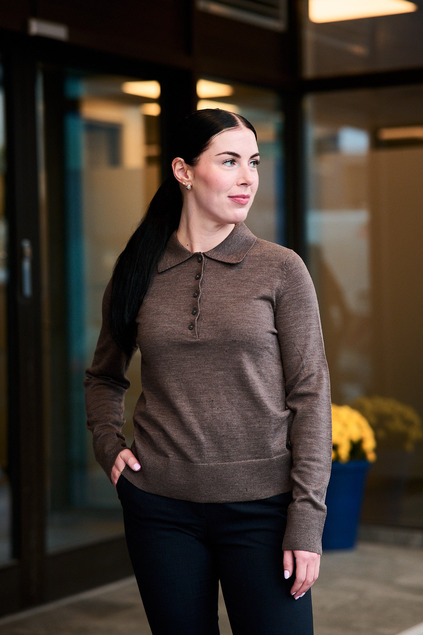 Thea Ls Knit Merino Collar Neck