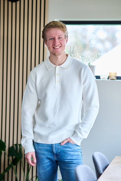 Dane LS Knit Structure Polo Neck - Egret