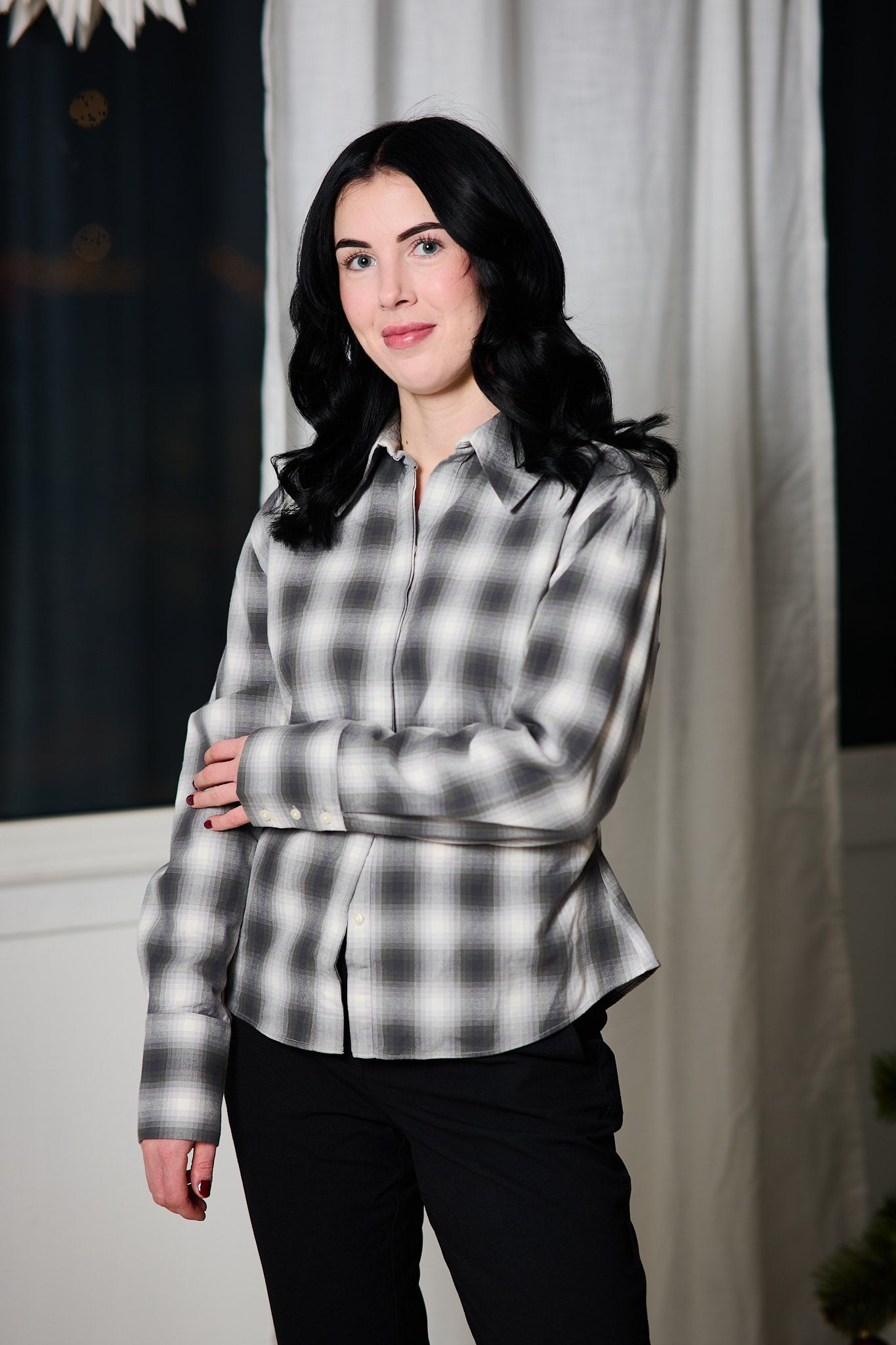 Maya Slim LS Checked Shirt - Formal Gray