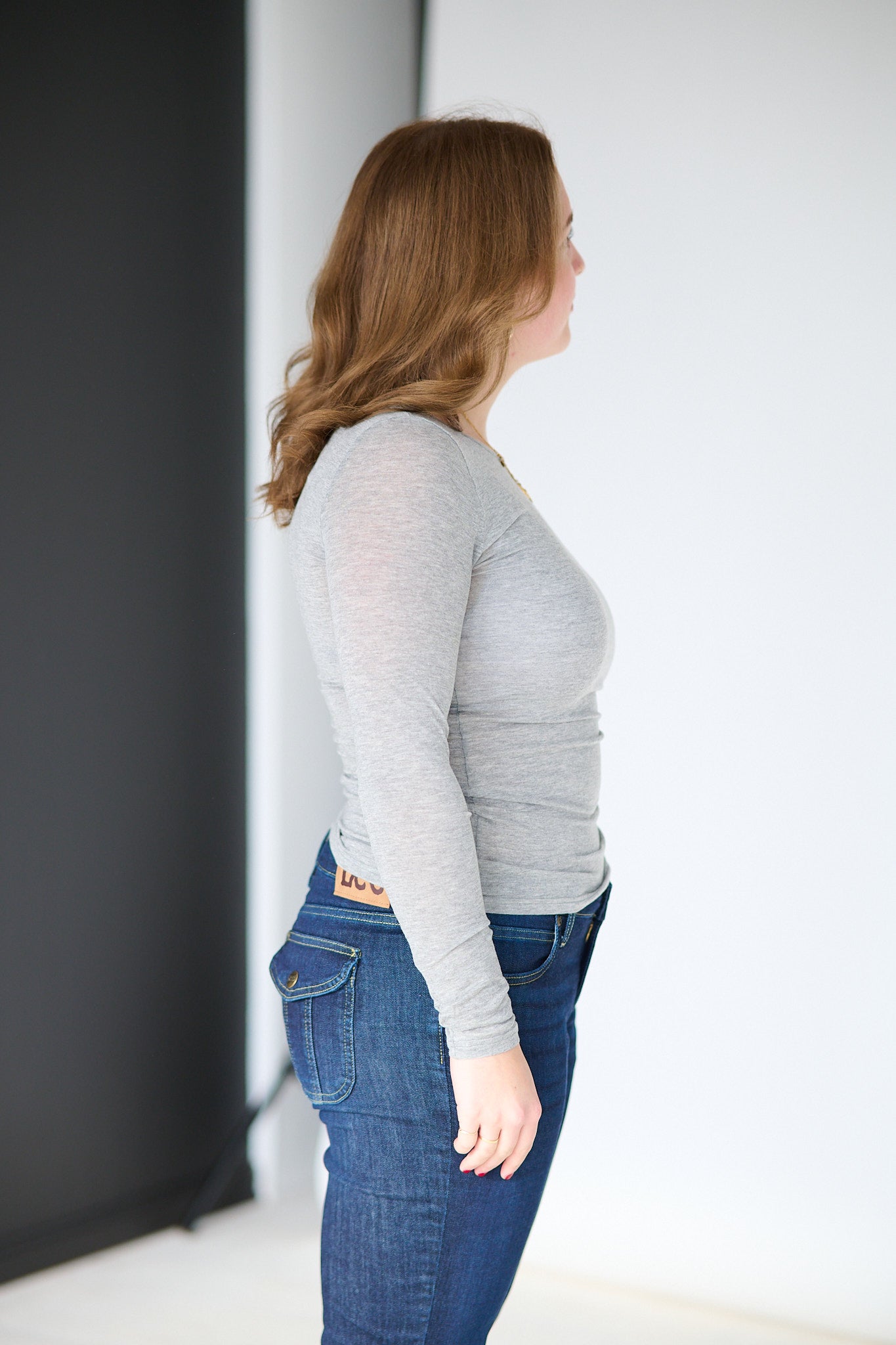 Perfect Line Cashmere T-Shirt L/LS - Grey melange