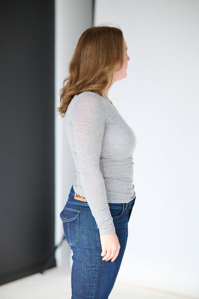 Perfect Line Cashmere T-Shirt L/LS - Grey melange